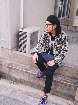 「used mix」｜「アイテム（ハンチング/ベレー帽）」を使った、GinjiAndohさん（メンズ・173cm）の夏コーディネート