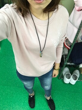 「American Eagle（アメリカンイーグル）のアイテム（スウェット、ピンク系）」を使った、なーさんさん（レディース・160cm）の秋コーディネート
