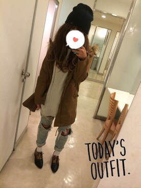 「アイテム（ミリタリージャケット、ブラウン系）」を使った、kaaaさん（レディース・165cm）の冬コーディネート