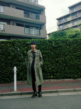 「アイテム（トレンチコート、グリーン系）」を使った、ゆーきさん（メンズ・174cm）の夏コーディネート