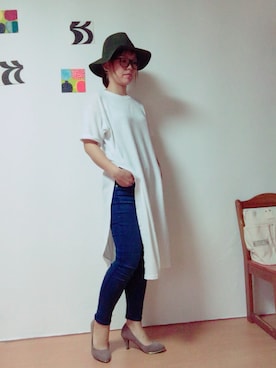 「GU（ジーユー）のアイテム（トップス、ホワイト系）」を使った、25nicoさん（レディース・157cm）の秋コーディネート