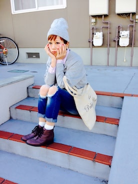 「スウェット×シャツ」｜「アイテム（その他）」を使った、まゆみんさん（レディース・153cm）の冬コーディネート