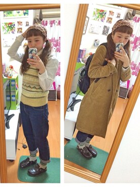 「w closet」｜「アイテム（チェスターコート）」を使った、あやかんさん（レディース・155cm）の冬コーディネート