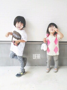 「Mini Rodini（ミニロディーニ）のアイテム（レッグウェア）」を使った、しおさん（キッズ・110cm）の夏コーディネート