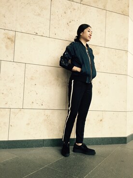 「DIESEL（ディーゼル）のアイテム（ノーカラージャケット）」を使った、kuriさん（レディース・163cm）の秋コーディネート