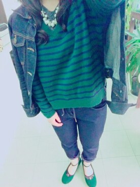 「INGNI（イング）のアイテム（ニット/セーター、グリーン系）」を使った、MAYU-PINさん（レディース・147cm）の冬コーディネート