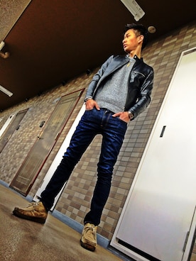 「Hush Puppies（ハッシュパピー）のアイテム（ブーツ）」を使った、TAKUさん（メンズ・180cm）の冬コーディネート