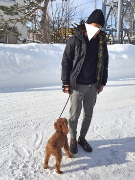 「SHIPS JET BLUE（シップスジェットブルー）のHIGHLAND2000: アルパカ ボブキャップ（ニットキャップ/ビーニー、ブラック系）」を使った、®sanさん（メンズ・171cm）の冬コーディネート