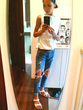 「TODAYFUL（トゥデイフル）のJANE'sデニム（デニムパンツ）」を使った、Asakoさん（レディース・155cm）の夏コーディネート