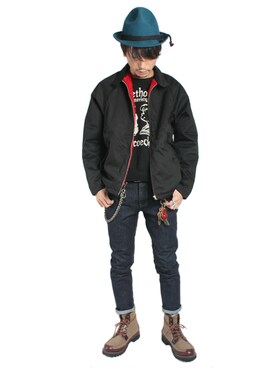 「RALEIGH STANDARDS（ラリースタンダード）の“ULTERIOR MOTIVE” G4 DRIVING COAT (モコモコVer.)（ブルゾン、ブラック系）」を使った、SIDEMILITIAinc.さん（メンズ・172cm）の冬コーディネート