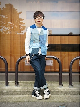 「GOWEST（ゴーウエスト）のRANCHER VEST（ベスト）」を使った、SIDEMILITIAinc.さん（メンズ・172cm）の冬コーディネート