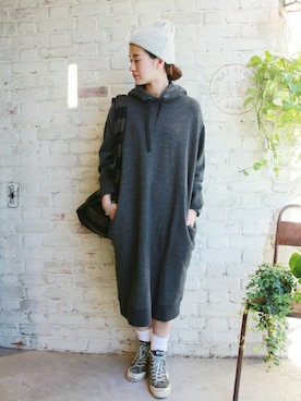 「スウェットワンピース」｜「アイテム（トートバッグ）」を使った、A.Kさん（レディース・161cm）の秋コーディネート