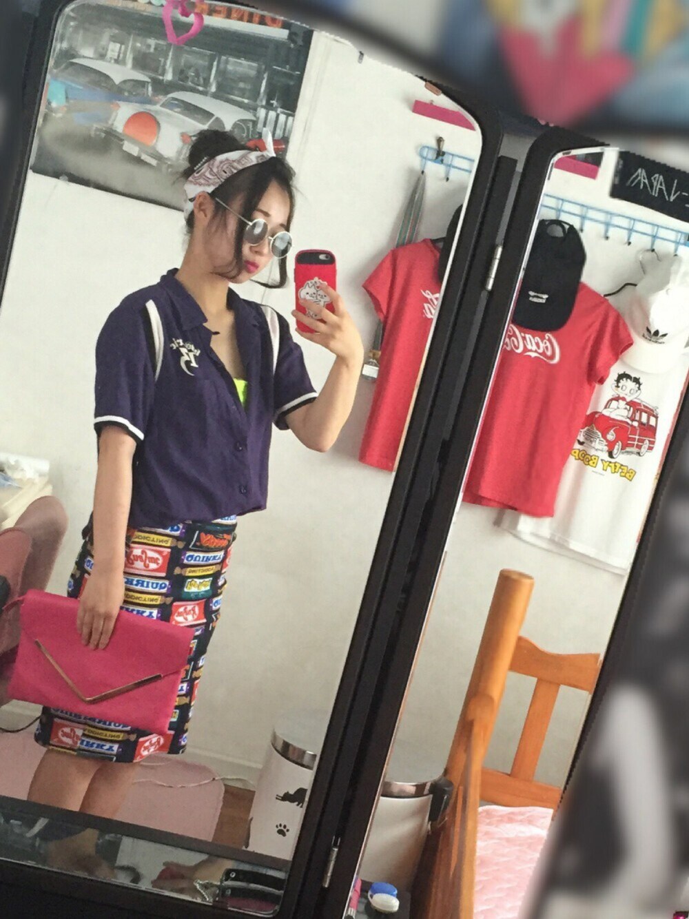 「80s、ロカビリー、ボーリングシャツ、JK、ドライブ、woman、summer、夏コーデ、バンダナ、ボーリングシャツフェス」｜「RNAのアイテム（スカート、その他）」を使った、ＤＡＳＨＩＹＵさん（レディース・155cm）の夏コーディネートの1枚目の写真