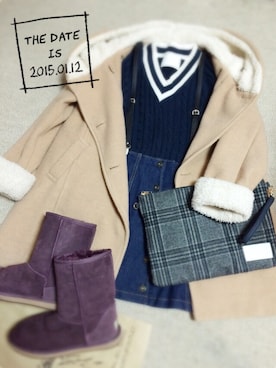 「アイテム（クラッチバッグ、グレー系）」を使った、らんぐれー♡さん（レディース・156cm）の冬コーディネート