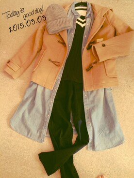 「デニムワンピース」｜「アイテム（ダッフルコート）」を使った、らんぐれー♡さん（レディース・156cm）の春コーディネート