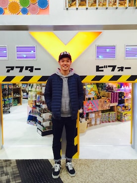 「BEAMS BOY（ビームスボーイ）のアイテム（キャップ）」を使った、とっしーさん（メンズ・174cm）の冬コーディネート