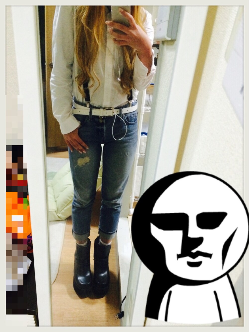 「WEGOのアイテム（シャツ/ブラウス、ホワイト系）」を使った、りえちむさん（レディース・156cm）の秋コーディネートの1枚目の写真