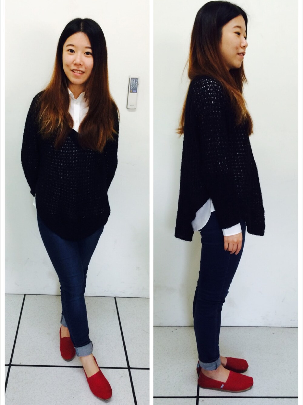 「UNIQLOのアイテム（シャツ/ブラウス、ホワイト系）」を使った、珊珊さん（レディース・160cm）の秋コーディネートの1枚目の写真