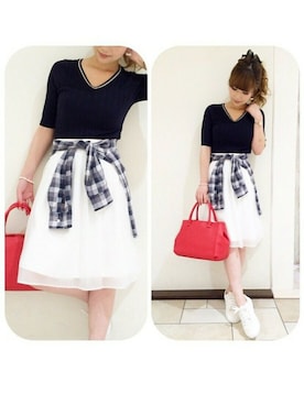 「MINIMUM（ミニマム）のアイテム（ハンドバッグ）」を使った、minimum神戸マルイstaffさん（レディース・154cm）の夏コーディネート