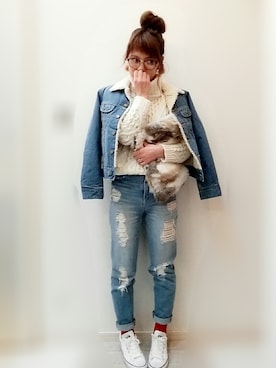 「Lee（リー）のアイテム（ジャケット/アウター）」を使った、maamin♡さん（レディース・156cm）の冬コーディネート
