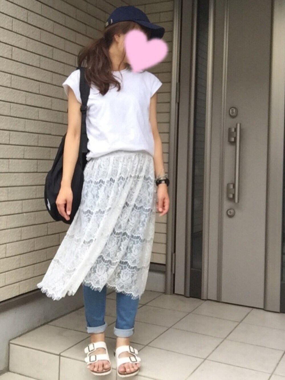 「プチプラ、しまむら、アパートバイローリーズ、OZOC、salut!、お仕事コーデ」｜「Point digのアイテム（キャップ、ブルー系）」を使った、hiromama。さん（レディース・162cm）の夏コーディネートの1枚目の写真