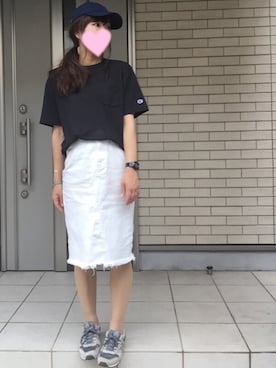 「OZOC（オゾック）のアイテム（デニムスカート）」を使った、hiromama。さん（レディース・162cm）の夏コーディネート