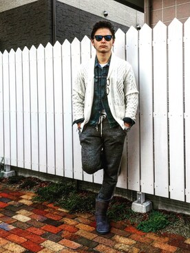 「YEVS（イーブス）のアイテム（ニット/セーター）」を使った、U-shotさん（メンズ・170cm）の秋コーディネート