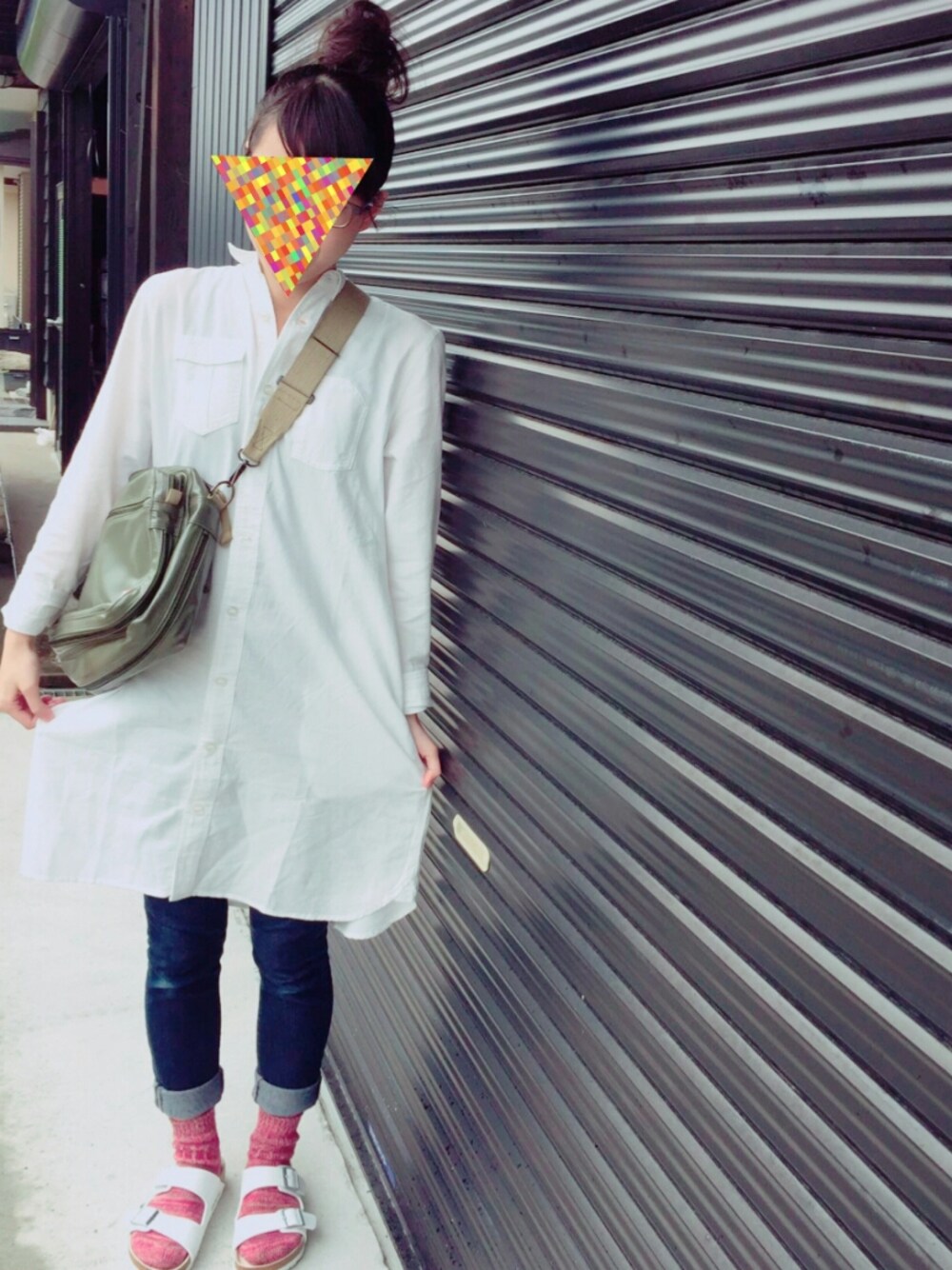 「LUGGAGE LABELのLINER/SHOULDER BAG（ショルダーバッグ、グリーン系）」を使った、Machakoさん（レディース・158cm）の夏コーディネートの1枚目の写真