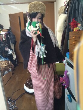 「アイテム（水着/着物・浴衣、レッド系）」を使った、オレオさん（レディース・152cm）の秋コーディネート