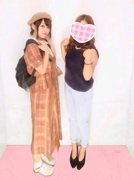「黒リュック」｜「アイテム（ハンチング/ベレー帽）」を使った、りんごちゃんさん（レディース・158cm）の秋コーディネート
