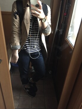 「インディゴデニム」｜「アイテム（トレンチコート）」を使った、yuriさん（レディース・158cm）の秋コーディネート