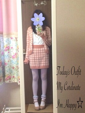 「白タイツ」｜「アイテム（セットアップ）」を使った、LiLy♡さん（レディース・161cm）の春コーディネート