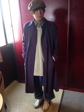 「ワークパンツ」｜「アイテム（ステンカラーコート）」を使った、けんごさん（メンズ・166cm）の春コーディネート