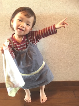 「combimini（コンビミニ）のアイテム（オールインワン・サロペット）」を使った、てるさん（キッズ・80cm）の春コーディネート