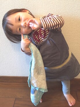 「combimini（コンビミニ）のアイテム（オールインワン・サロペット）」を使った、てるさん（キッズ・80cm）の春コーディネート