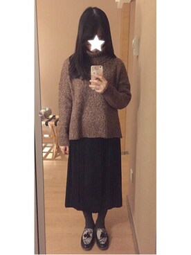 「no brand（ノーブランド）のアイテム（ニット/セーター、ブラウン系）」を使った、ジョジョさん（レディース・159cm）の冬コーディネート
