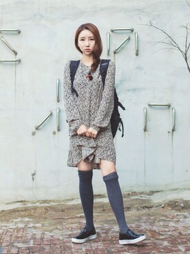「MIXXO（ミッソ）のアイテム（ワンピース/ドレス）」を使った、DAYOONさん（レディース・160cm）の冬コーディネート