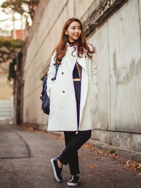 「MIXXO（ミッソ）のアイテム（トレンチコート）」を使った、DAYOONさん（レディース・160cm）の冬コーディネート