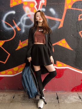 「MIXXO（ミッソ）のアイテム（ブルゾン）」を使った、DAYOONさん（レディース・160cm）の春コーディネート