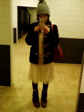 「earth music&ecology（アースミュージックアンドエコロジー）のﾌﾞｰｸﾚﾊﾞｯｸﾘﾎﾞﾝ/プルオーバー（長袖）（ニット/セーター、ホワイト系）」を使った、くぅさんの冬コーディネート