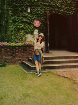 「スピンズのTシャツ（Tシャツ/カットソー、ホワイト系）」を使った、くぅさんの夏コーディネート