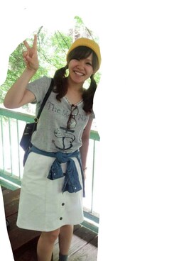 「g.u.（Tシャツ/カットソー、グレー系）」を使った、くぅさんの夏コーディネート