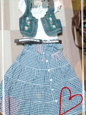 「チェックロングスカート（スカート、ブルー系）」を使った、くぅさんの夏コーディネート