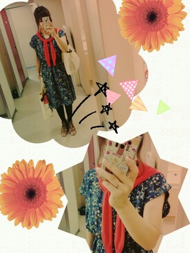 「アイテム（ワンピース、ブルー系）」を使った、くぅさんの夏コーディネート