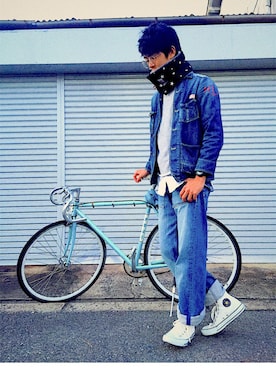 「DENIM DUNGAREE（デニムダンガリー）のアイテム（ジャケット/アウター）」を使った、®️ikuho®︎さん（メンズ・175cm）の春コーディネート