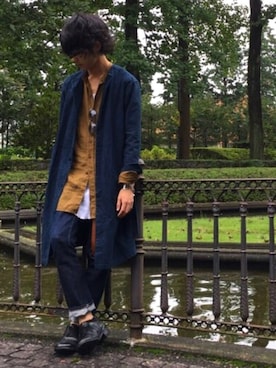「N.HOOLYWOOD（N.ハリウッド）のアイテム（ノーカラージャケット）」を使った、panさん（メンズ・174cm）の秋コーディネート