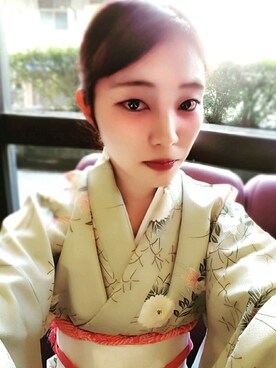 「アイテム（浴衣、グリーン系）」を使った、Karin Onoさん（レディース・157cm）の秋コーディネート