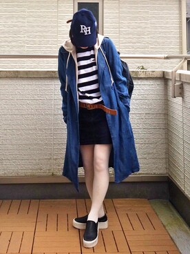 「白タイツ」｜「アイテム（トレンチコート）」を使った、Kay-teeeさん（レディース・150cm）の冬コーディネート