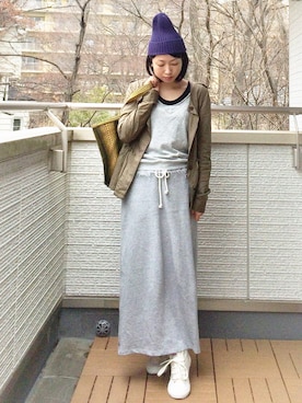 「パールアクセ」｜「アイテム（ニットキャップ/ビーニー）」を使った、Kay-teeeさん（レディース・150cm）の春コーディネート