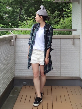 「Tシャツ×デニム」｜「アイテム（シャツワンピース）」を使った、Kay-teeeさん（レディース・150cm）の夏コーディネート